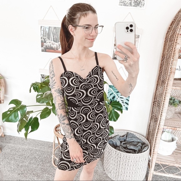 Free People Black and Cream Mini Bodycon Dress - Picture 4 of 7